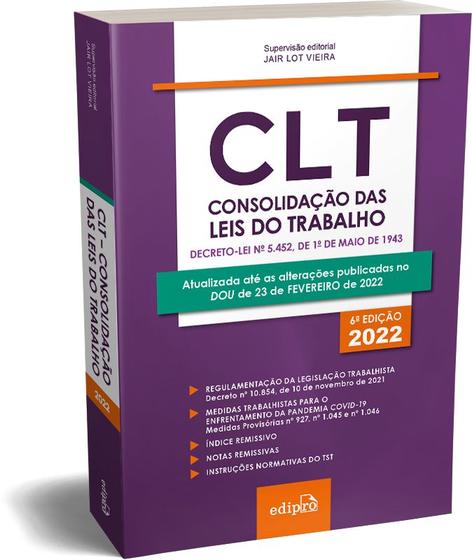 Livro - CLT – Consolidação das Leis do Trabalho 2022 Menor preço em Livro - CLT – Consolidação das Leis do Trabalho 2022