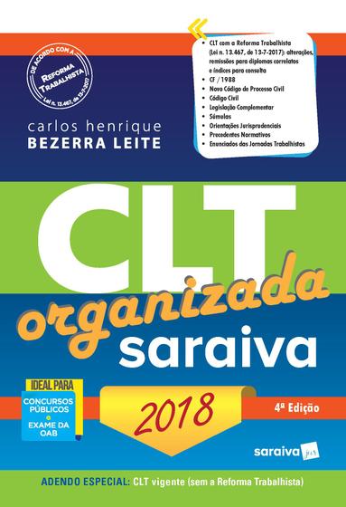 Imagem de Livro - CLT organizada Saraiva - 5ª edição de 2018