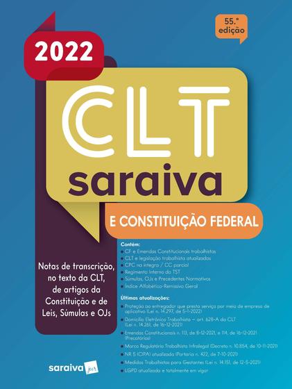 Imagem de Livro - CLT Saraiva e Constituição Federal - 55ª edição 2022