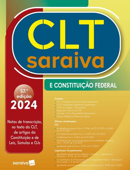 Imagem de Livro - Clt Saraiva e Constituição Federal - 57ª edição 2024