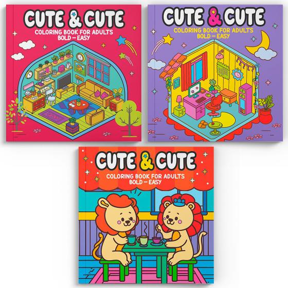 Imagem de Livro - Coleção Cute & Cute Coloring Book for Adults Special - Bold Easy - Kit com 3 Livros de Colorir Adulto