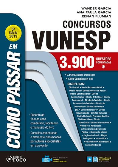 Livro - Como passar em concursos da VUNESP - 3.900 questões - 5ª edição -2019 Menor preço em Livro - Como passar em concursos da VUNESP - 3.900 questões - 5ª edição -2019