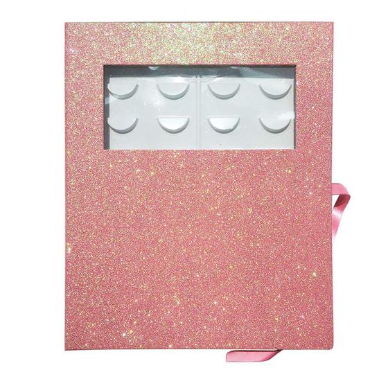 Imagem de Livro de Armazenamento de Cílios, Organizador de Armazenamento de Cílios de 16 Pares, Vitrine de Cílios de Papel Glitter, Caixa Vazia de Cílios Flash de Maquiagem Portátil (Rosa)