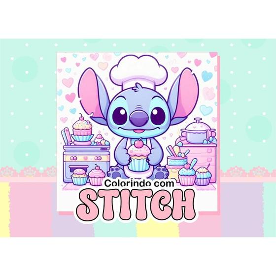 Livro de Colorir Stitch Infantil 50 Folhas 120g Capa Dura com Acetato ...