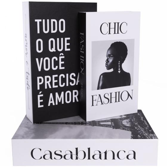 Imagem de Livro Falso Decorativo Fake Kit 3 Caixa Porta Objetos