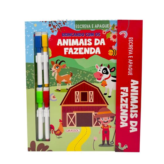 Imagem de Livro Infantil Escreva e Apague Com Canetas - Brincando com os Animais da Fazenda