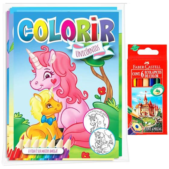 Imagem de Livro Infantil Para Colorir Unicórnios Kit 40 Livrinhos Com Repetição + Mini Lápis de Cor Para Lembrancinha 