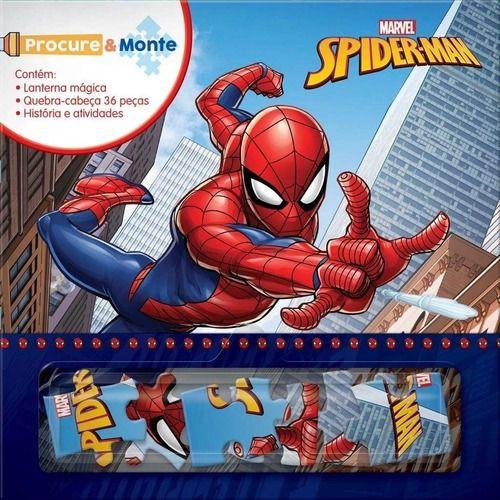 Imagem de Livro Infantil - Procure e Monte Homem Aranha, com Lanterna Mágica e Quebra-cabeça - Editora Bicho Esperto