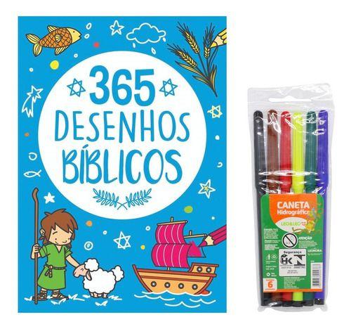 Imagem de Livro para colorir 365 desenhos bíblicos + canetinha 6 cores
