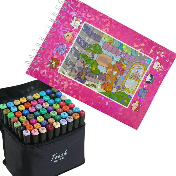 Livro Pintar Canetinha 60 Cores Ponta Dupla Desenho Ursinho Fofo Capa ...