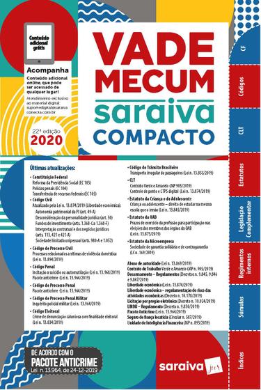 Imagem de Livro - Vade Mecum Compacto Saraiva 2020 - 22ª Edição
