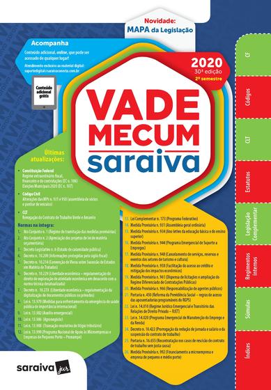 Imagem de Livro - Vade Mecum Saraiva - 30ª Edição - 2020 - 2º Semestre