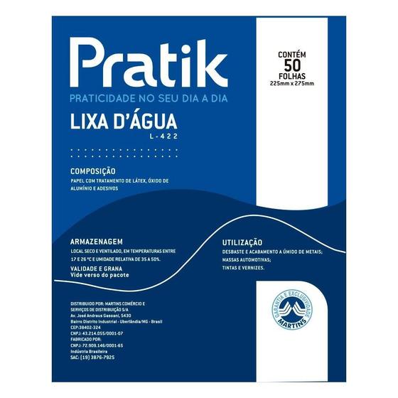 Imagem de Lixa D'Água Pratik G100 225x275mm - Embalagem com 50 Unidades
