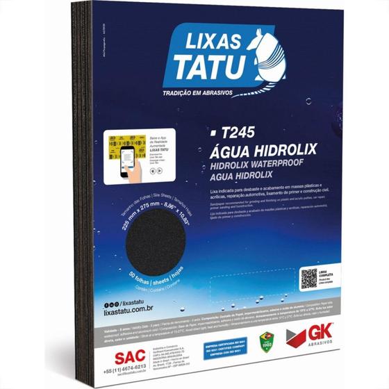 Imagem de Lixa D Agua Tatu Hidrolix Gk 220 - Kit C/50 Folhas