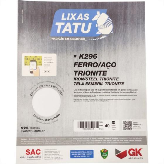 Imagem de Lixa Ferro Tatu 40 Trionite K29600400025 - Kit C/25