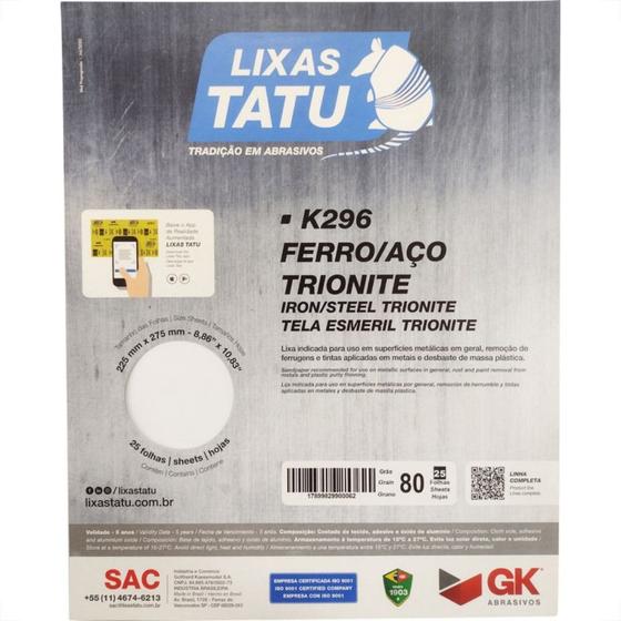 Imagem de Lixa Ferro Tatu 80 Trionite K29600800025 - Kit C/25