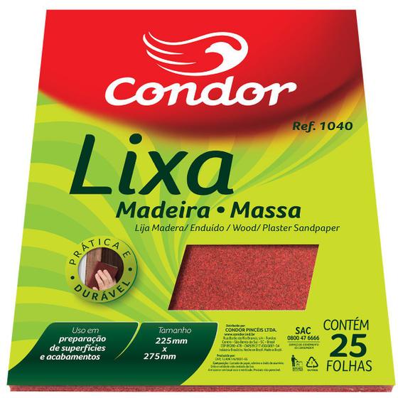 Imagem de Lixa Madeira/Massa 225x275mm Condor Grao 180