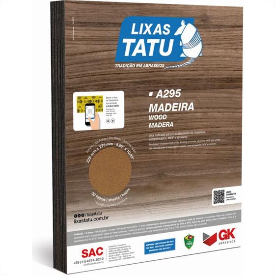 Imagem de Lixa Madeira Tatu 180 - Kit C/50 Folhas