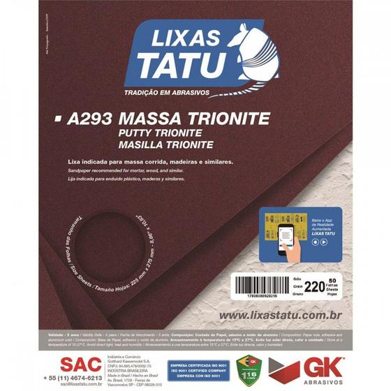 Imagem de Lixa Massa Tatu 220 Trionite  A29302200050 . / Kit C/ 50