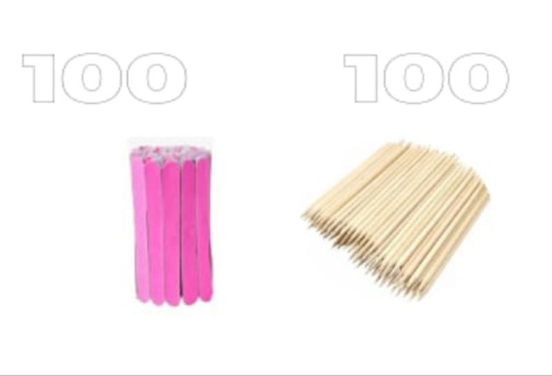 Imagem de lixa média rosa com 100 unidades + 100 palitos descartáveis