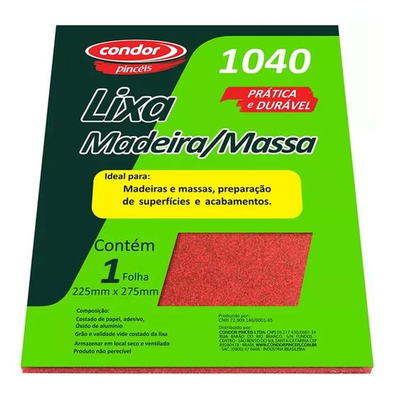 Imagem de Lixa para Madeira e Massa Condor 1040 Folha Grão 220 22,5x27,5cm