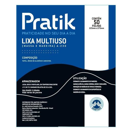 Imagem de Lixa Pratik Massa e Madeira G60 225x275mm - Embalagem com 50 Unidades