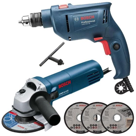 Imagem de Lixadeira 4.1/2 670w e Furadeira 3/8 450w Bosch Original 110v