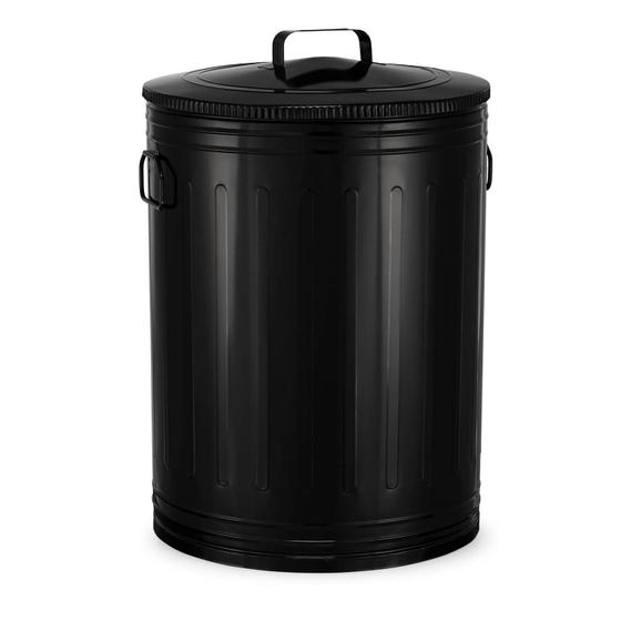 Imagem de Lixeira 100 litros preta lata de lixo americana preta aço