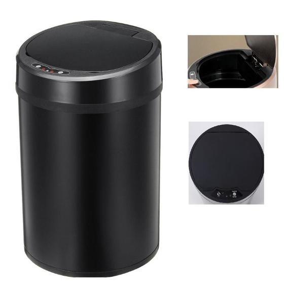 Imagem de Lixeira 12 litros automática preta elegância e praticidade para sua cozinha ou banheiro