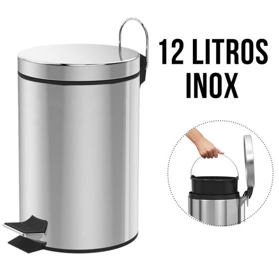 Lixeira 12 Litros Em Aço Inox Banheiro Cozinha Escritório Menor preço em Lixeira 12 Litros Em Aço Inox Banheiro Cozinha Escritório