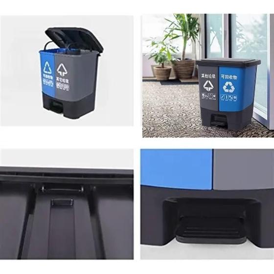 Lixeira 16 l dupla seletiva com pedal conjunto de coleta kit cesto de lixo ecologica Menor preço em Lixeira 16 l dupla seletiva com pedal conjunto de coleta kit cesto de lixo ecologica