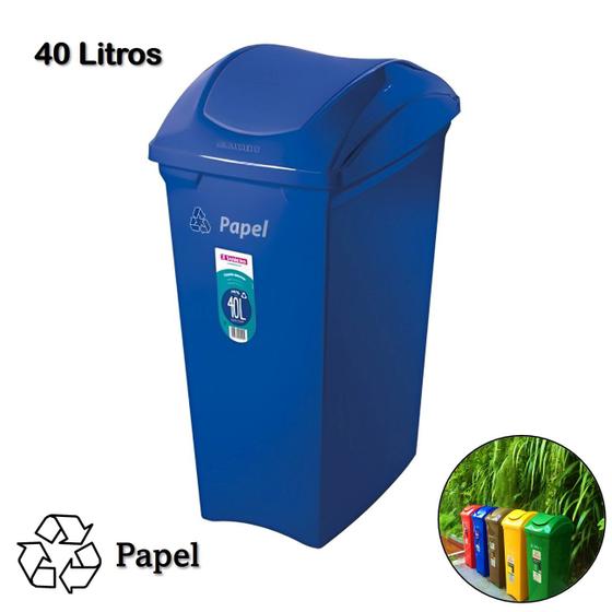 Imagem de Lixeira 40 Litros Seletiva Azul Para Papel Cesto De Lixo Tampa Basculante - SR64/21 Sanremo