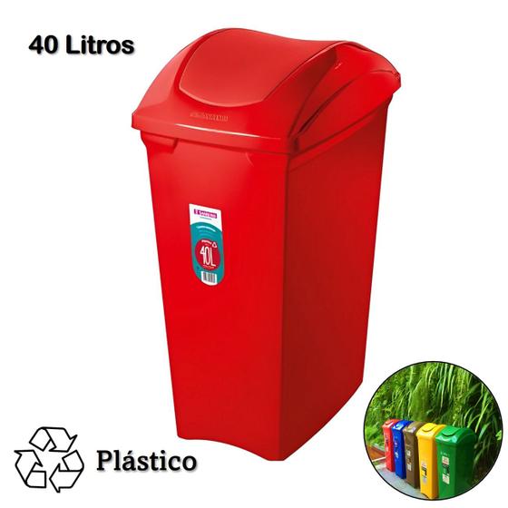 Imagem de Lixeira 40 Litros Seletiva Vermelha Para Plástico Cesto De Lixo Tampa Basculante - SR64/22 Sanremo