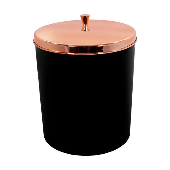Imagem de Lixeira 5 L Preta Com Tampa De Pegar Aço Inox Rosé Gold