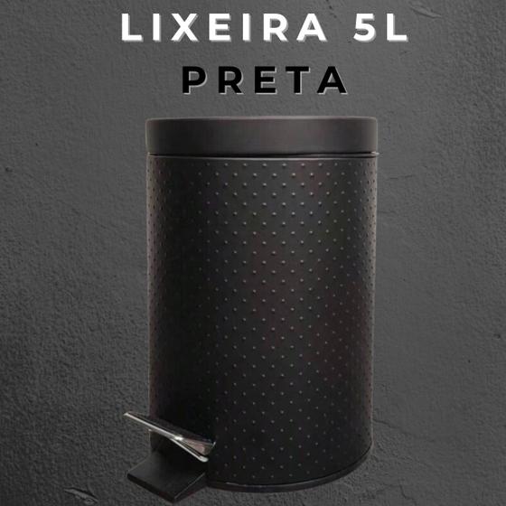 Imagem de Lixeira 5 Litros Pedal Plástico e Ferro com Tampa e Balde Removível com Alça Preto