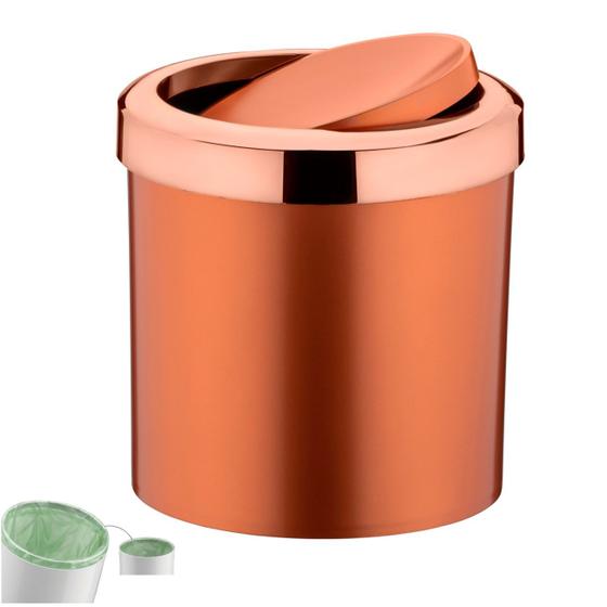 Imagem de Lixeira 5 Litros Tampa Cesto De Lixo Basculante Para Cozinha Banheiro Escritório Rose Gold - 352RG Future