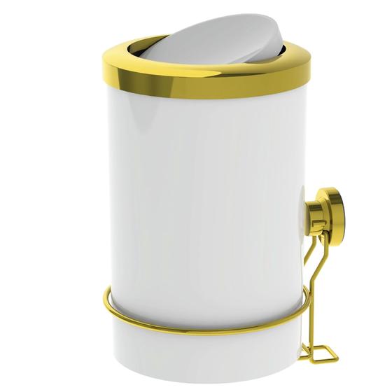 Imagem de Lixeira 8l Basculante Com Suporte Com Ventosa Branco Dourado