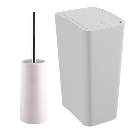 Imagem de Lixeira 8L Com Tampa Click Retangular + Escova Sanitária Com Suporte Para Banheiro  Astra