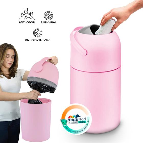 Imagem de Lixeira Antiodor 20 Fraldas Bebe Lixo Magico Banheiro Cozinha 3 em 1 sistema Anti odor