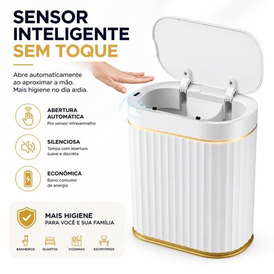 lixeira automatica 7 litros escritorio banheiro sensor inteligente dourada Luxo Casa Moderna Lixeira automatica de pia - NOLTRON