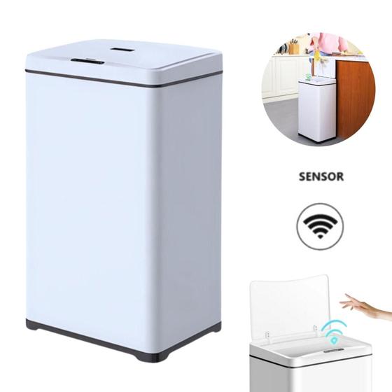 Imagem de Lixeira Automática Branca Retangular 50 Litros Com Sensor