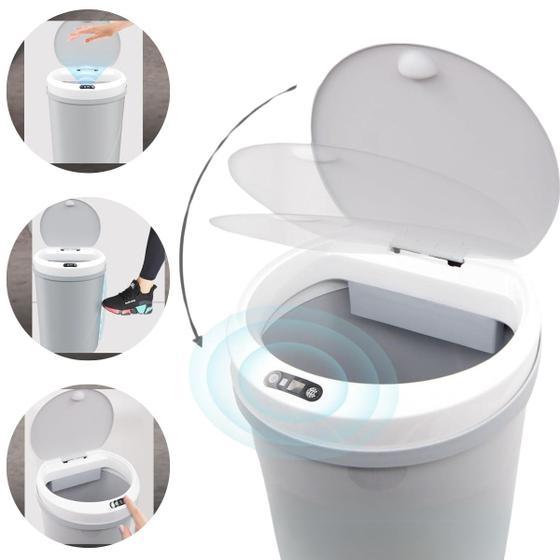 Imagem de Lixeira Automatica com Sensor 12L Lixeira Antiodor Inteligente Smart Toque Banheiro Cozinha Escritorio Quarto Sala