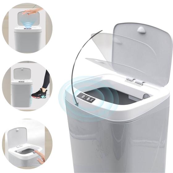 Imagem de Lixeira Automatica com Sensor 16L Lixeira Antiodor Inteligente Smart Toque Banheiro Cozinha Escritorio Quarto Sala