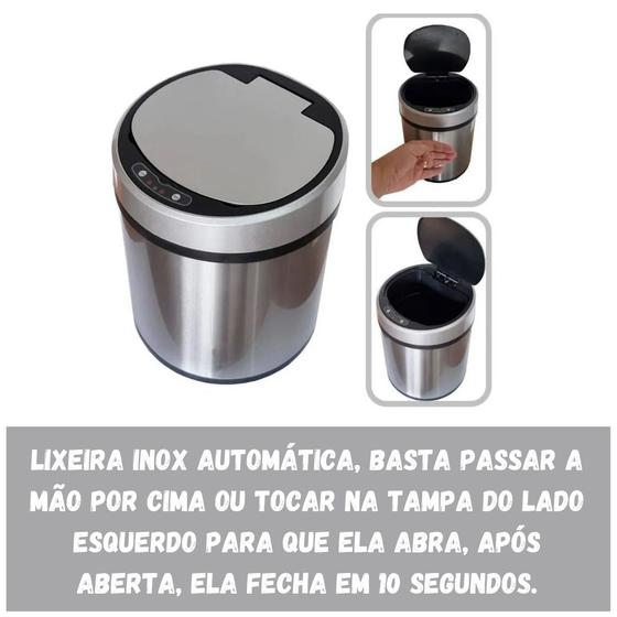 Imagem de Lixeira automática com sensor de aço inox p/ banheiro, cozinha, casa