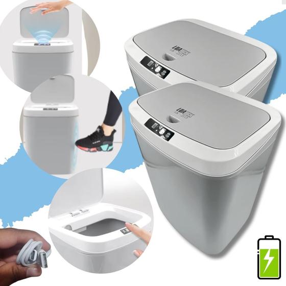 Imagem de Lixeira Automática Inteligente 15l Sensor Cozinha Kit C/2