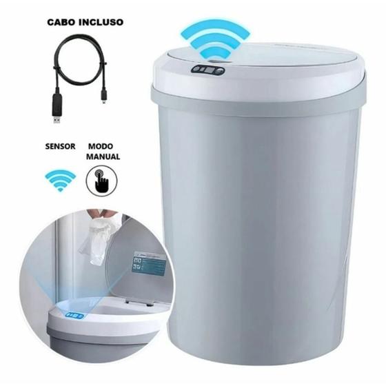 Imagem de Lixeira Automática Recarregável Usb 5L Sensor Proximidade Inteligente Banheiro Cozinha Escritório