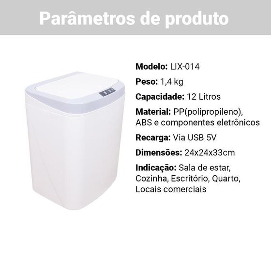 Imagem de Lixeira Automática Sensor 16L Branca 