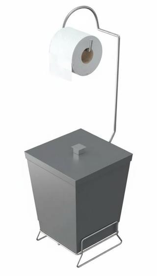 Lixeira Banheiro Com Suporte Papel Higiênico Várias C Cinza