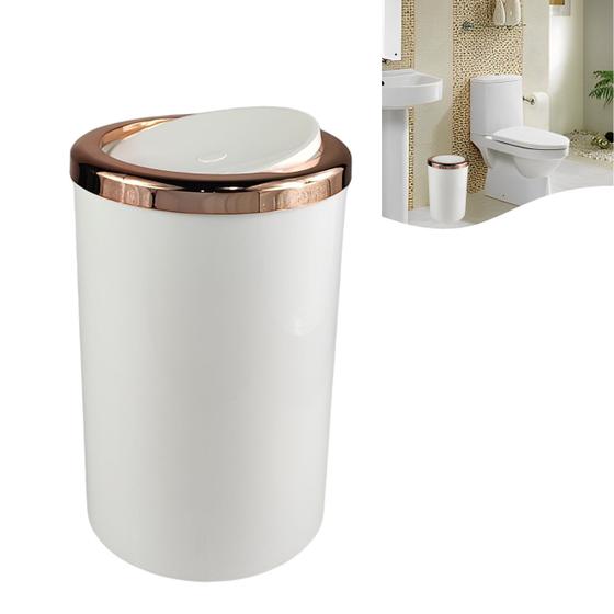 Imagem de Lixeira Basculante 8 Litros Redonda Cozinha Banheiro Branco Rose Gold - AMZ