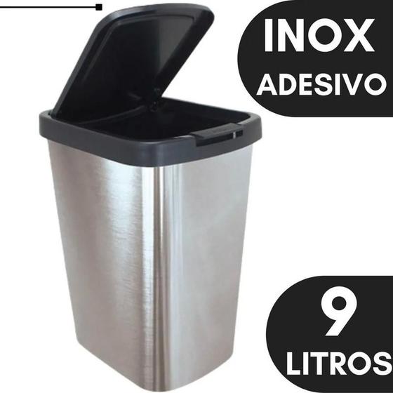 Lixeira Cesto 9 Litros Imita Inox Tampa Click Label Lixo Escritório Banheiro Cozinha Quarto Não Enferruja Fácil Limpeza Menor preço em Lixeira Cesto 9 Litros Imita Inox Tampa Click Label Lixo Escritório Banheiro Cozinha Quarto Não Enferruja Fácil Limpeza